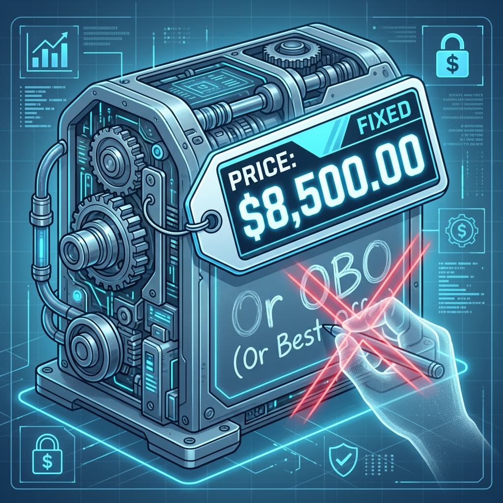 An AI-generated infographic style image showing a 'Price Tag' on a piece of complex machinery.